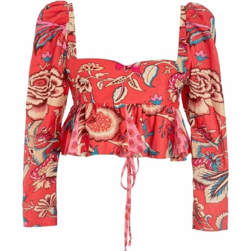 Alix Of Bohemia Red Floral Long-Sleeve Crop Top